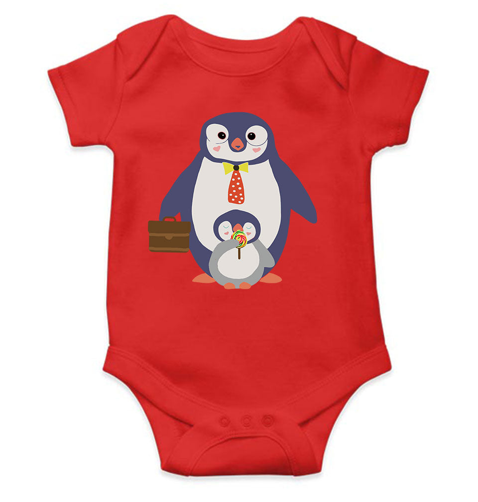 Papa And Baby Penguin Cartoon Rompers for Baby Girl- FunkyTeesClub
