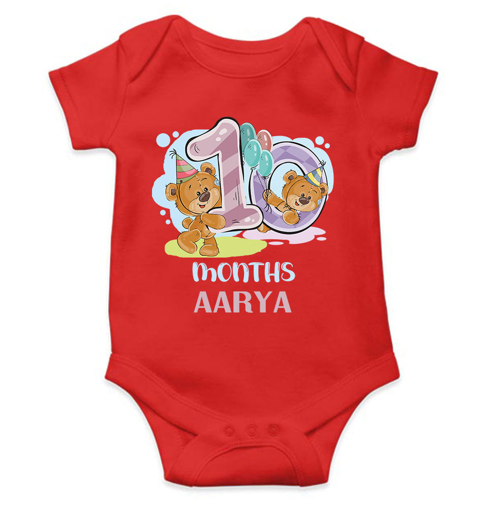 Custom Name 10 Month Birthday Teddy Design Rompers for Baby Girl- FunkyTeesClub