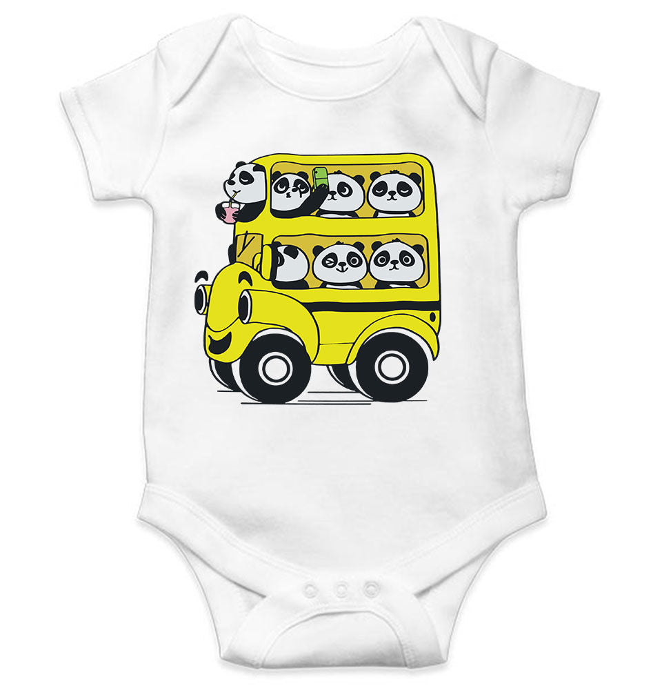 Panda Yellow Bus Cartoon Rompers for Baby Girl- FunkyTeesClub