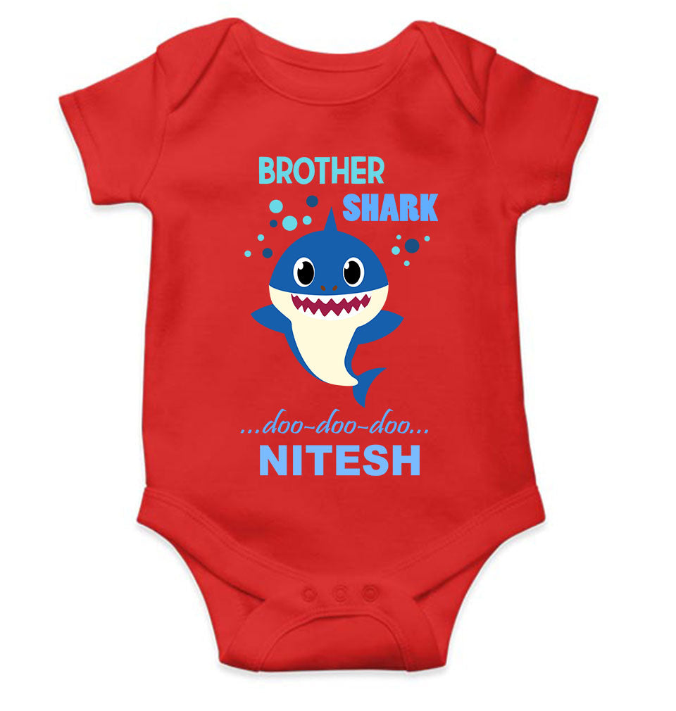 Custom Name Brother Shark Doo Doo Doo Rakhi Rompers for Baby Boy- FunkyTeesClub