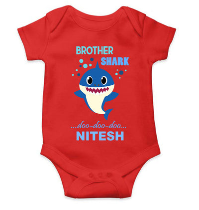 Custom Name Brother Shark Doo Doo Doo Rakhi Rompers for Baby Boy- FunkyTeesClub