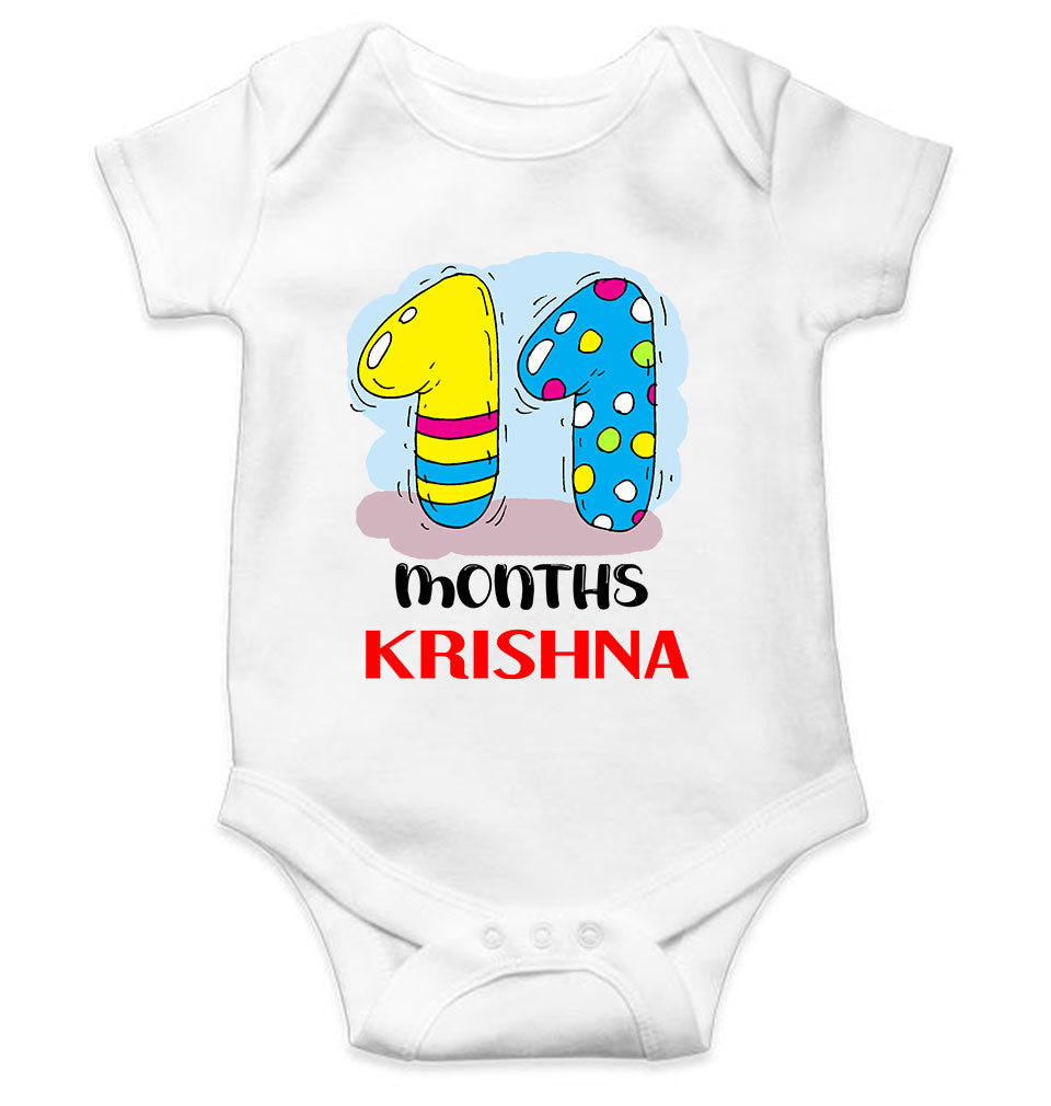 Custom Name 11 Month Birthday Teddy Design Rompers for Baby Boy- FunkyTeesClub