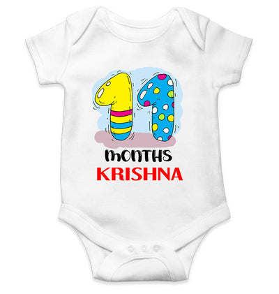 Custom Name 11 Month Birthday Teddy Design Rompers for Baby Boy- FunkyTeesClub