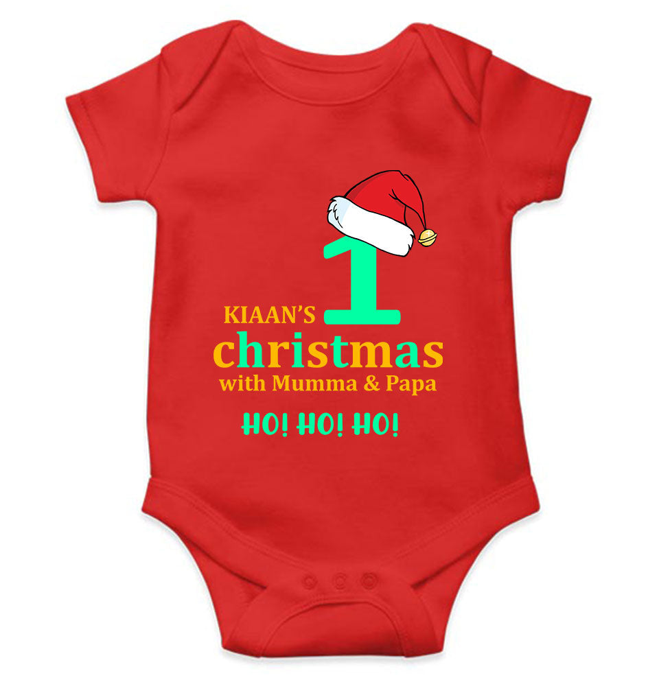 Customized Name 1st Christmas With Mumma & Papa Rompers for Baby Boy- FunkyTeesClub