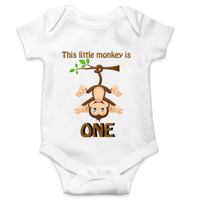 Little Monkey Is One First Birthday Rompers for Baby Boy- FunkyTeesClub