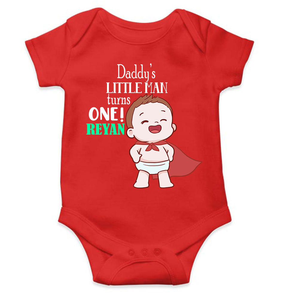 Custom Name Daddys Little Man Turns One First Birthday Rompers for Baby Boy- FunkyTeesClub