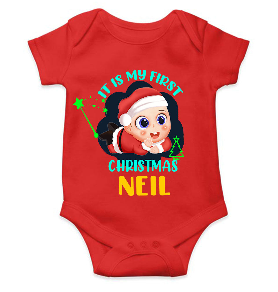 Customized Name It Is My First Christmas Rompers for Baby Boy- FunkyTeesClub