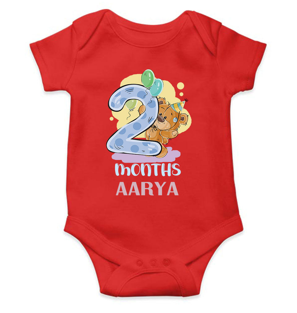 Custom Name 2 Month Birthday Teddy Design Rompers for Baby Girl- FunkyTeesClub