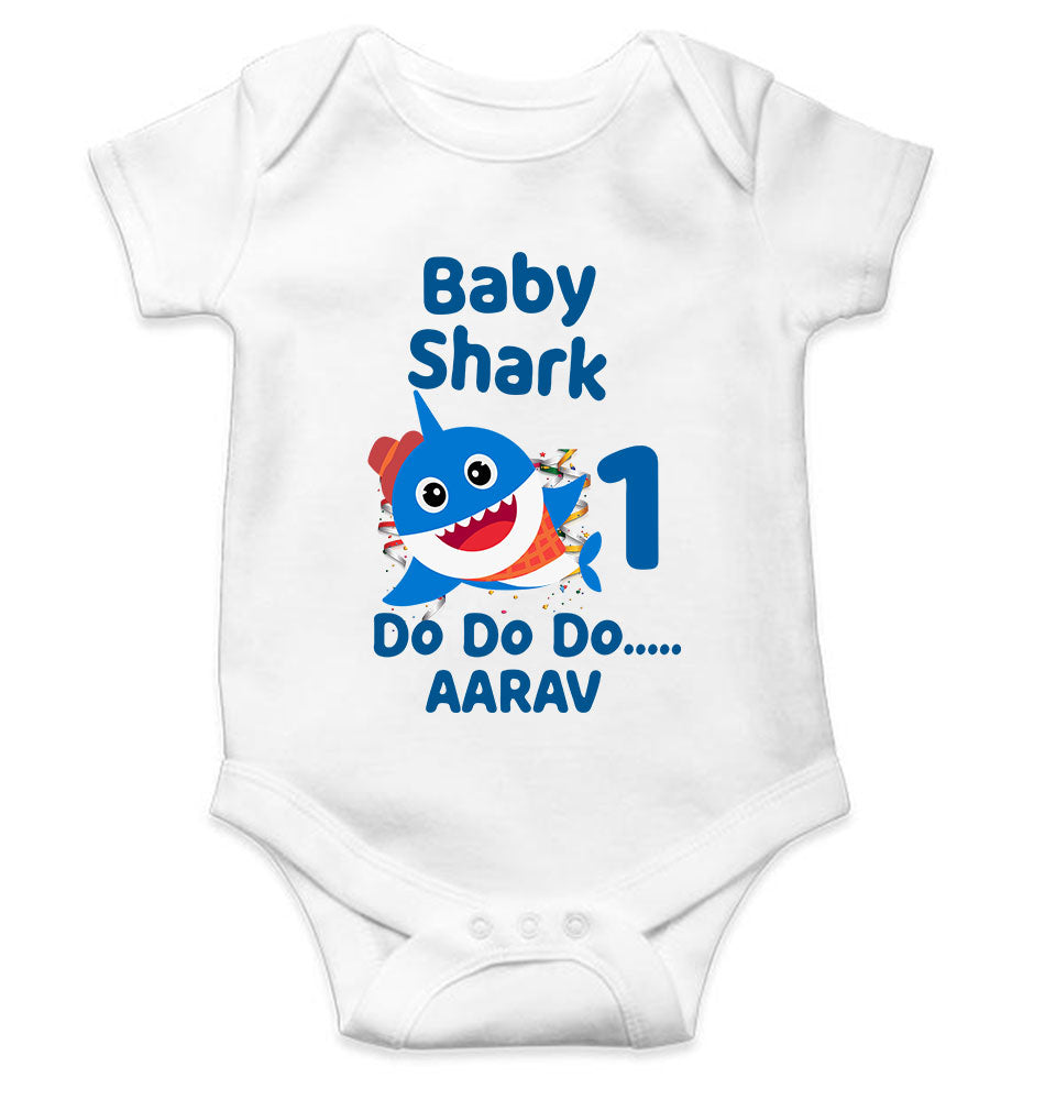Custom Name Baby Shark Do Do Do First Birthday Rompers for Baby Boy- FunkyTeesClub