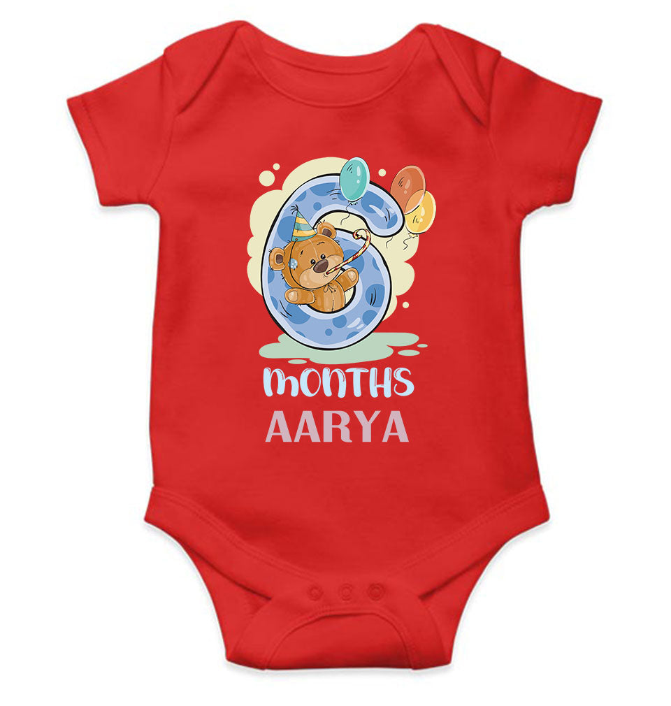 Custom Name 6 Month Birthday Teddy Design Rompers for Baby Girl- FunkyTeesClub