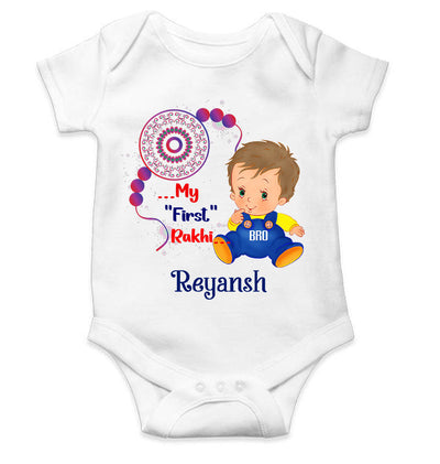Custom Name My First Rakhi Rompers for Baby Boy- FunkyTeesClub