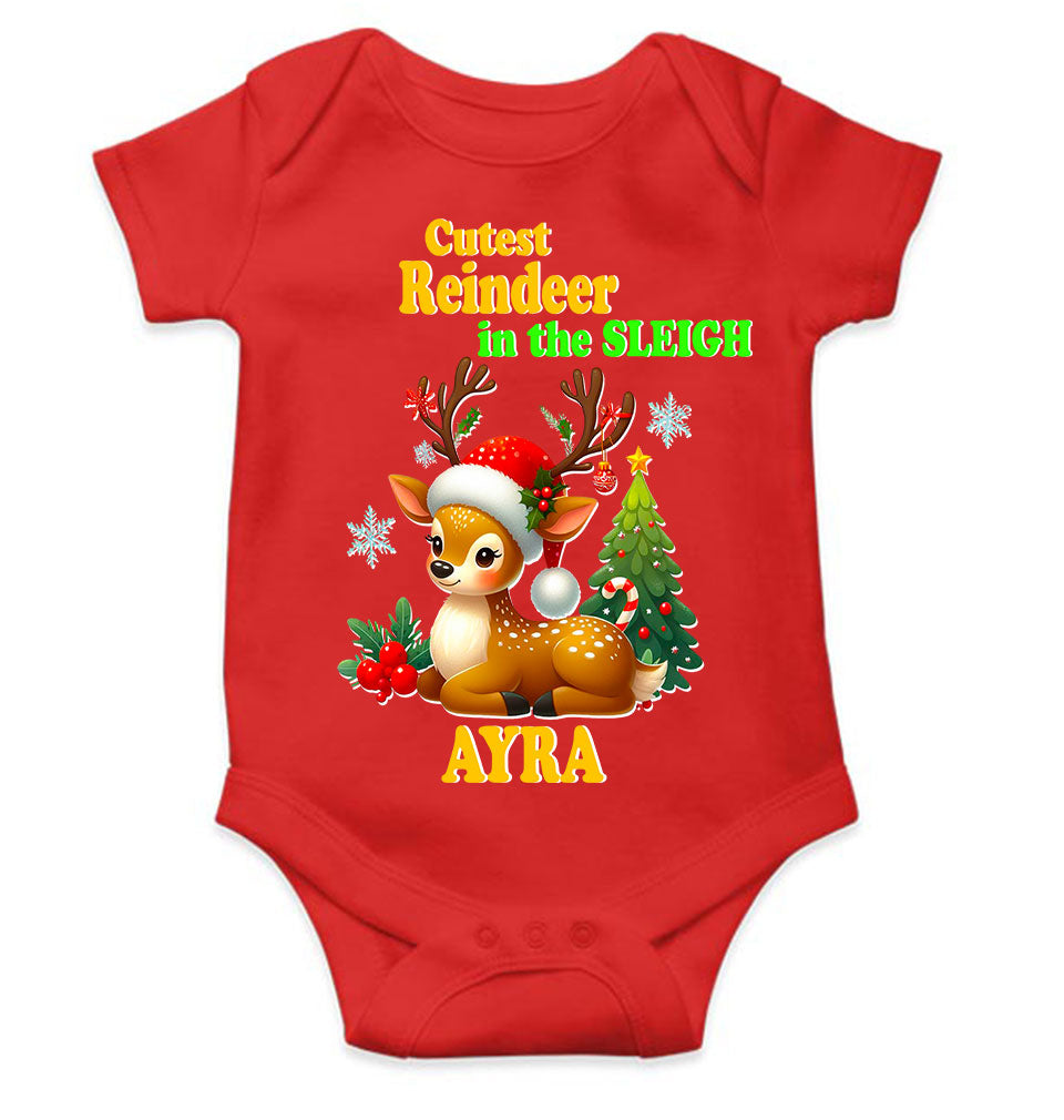 Custom Name Cutest Reindeer In The Sleigh Christmas Rompers for Baby Girl- FunkyTeesClub