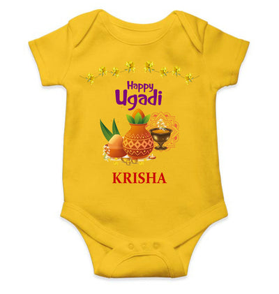 Custom Name Happy Ugadi Rompers for Baby Girl- FunkyTeesClub