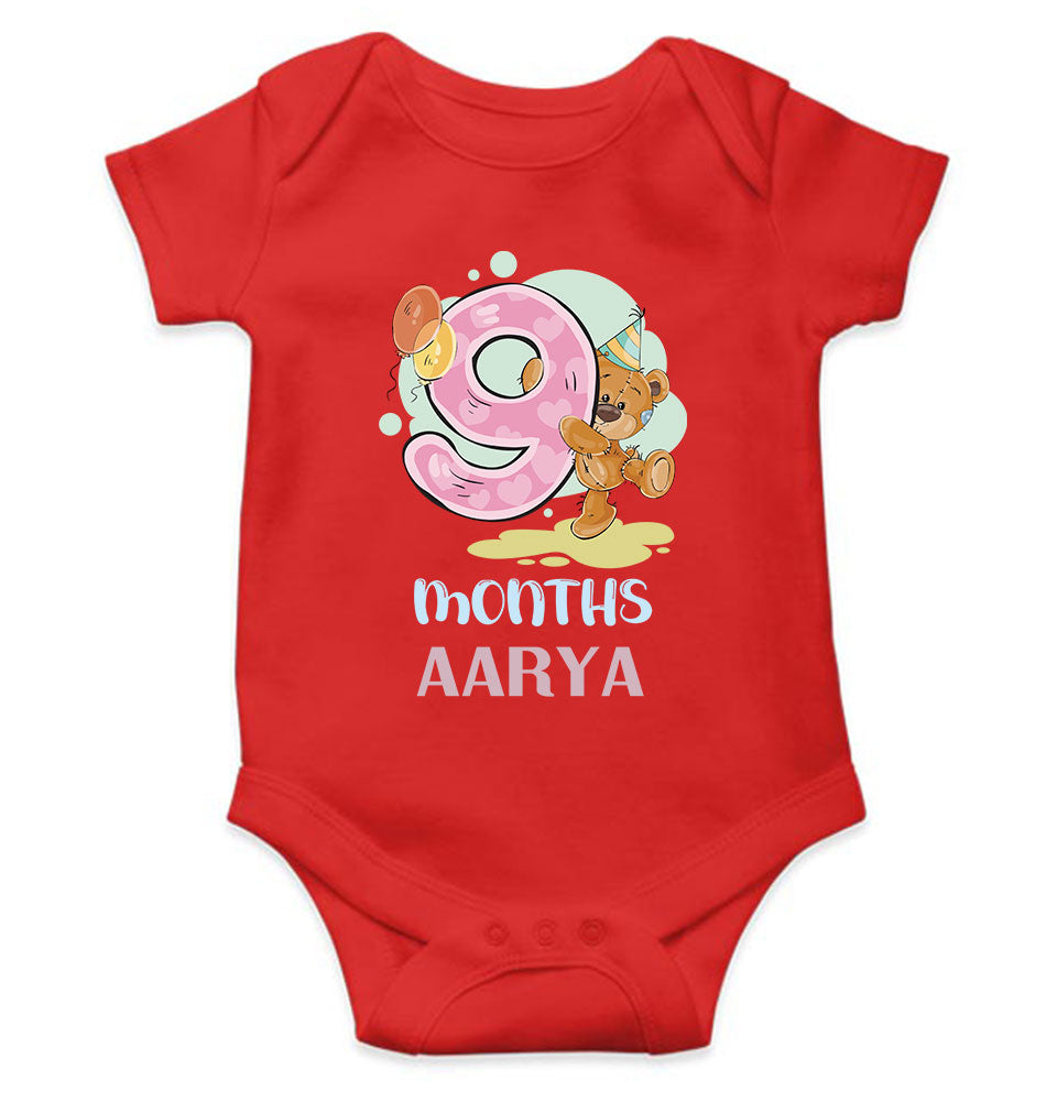 Custom Name 9 Month Birthday Teddy Design Rompers for Baby Girl- FunkyTeesClub