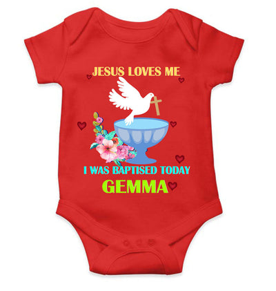 Custom Name Jesus Loves Me Baptism Christening Day Rompers for Baby Boy- FunkyTeesClub