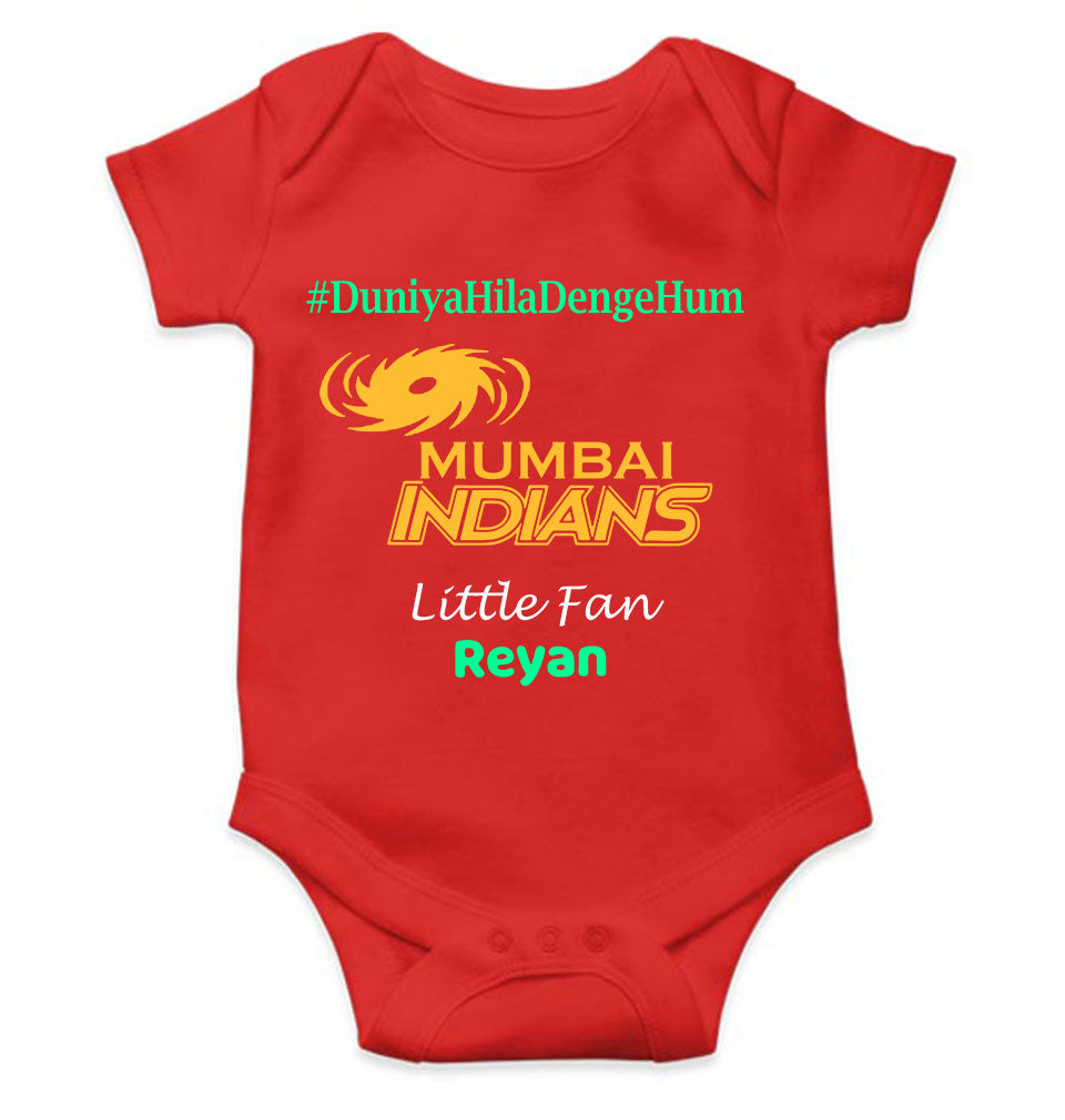 Custom Name IPL MI Mumbai Indians Duniya Hila Denge Hum Rompers for Baby Boy- FunkyTeesClub