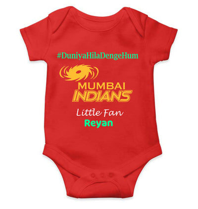 Custom Name IPL MI Mumbai Indians Duniya Hila Denge Hum Rompers for Baby Boy- FunkyTeesClub