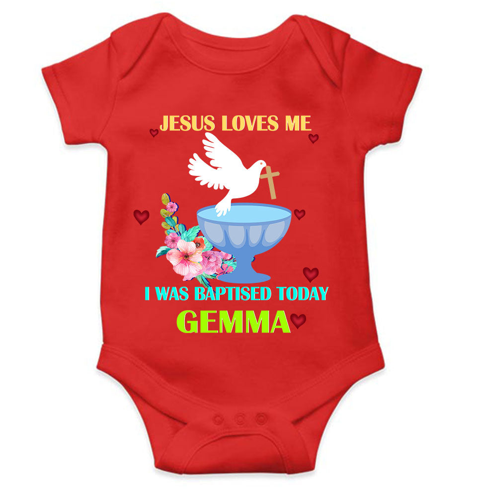 Custom Name Jesus Loves Me Baptism Christening Day Rompers for Baby Girl- FunkyTeesClub