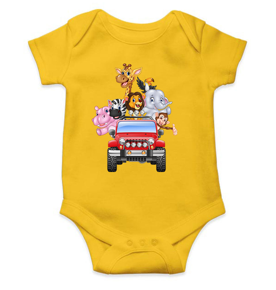 Jungle Jeep Cartoon Rompers for Baby Girl- FunkyTeesClub