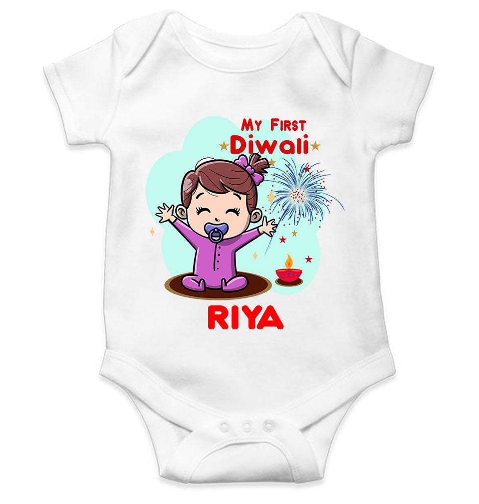 Custom Name My First Diwali Rompers for Baby Girl- FunkyTeesClub