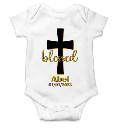 Custom Name And Date Blessed Baptism Christening Day Rompers for Baby Girl- FunkyTeesClub