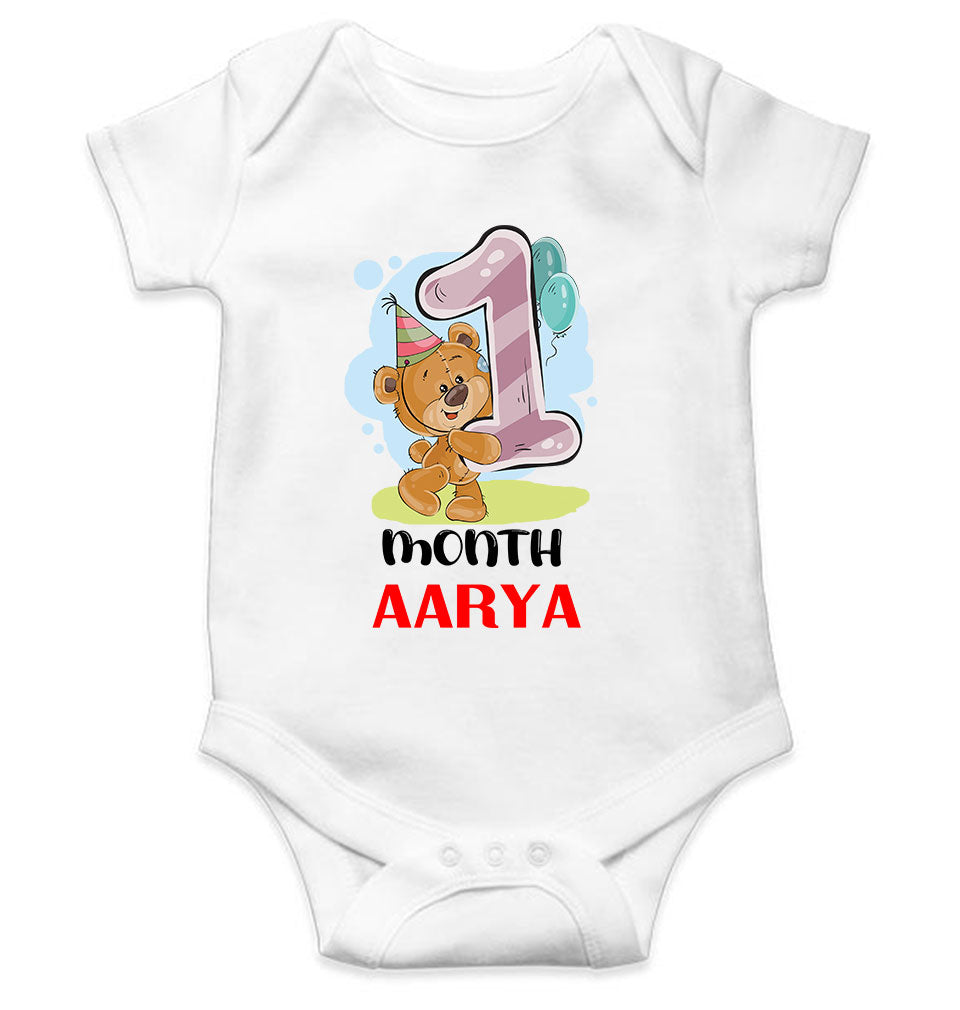 Custom Name 1 Month Birthday Teddy Design Rompers for Baby Girl- FunkyTeesClub