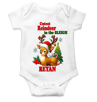 Custom Name Cutest Reindeer In The Sleigh Christmas Rompers for Baby Boy- FunkyTeesClub