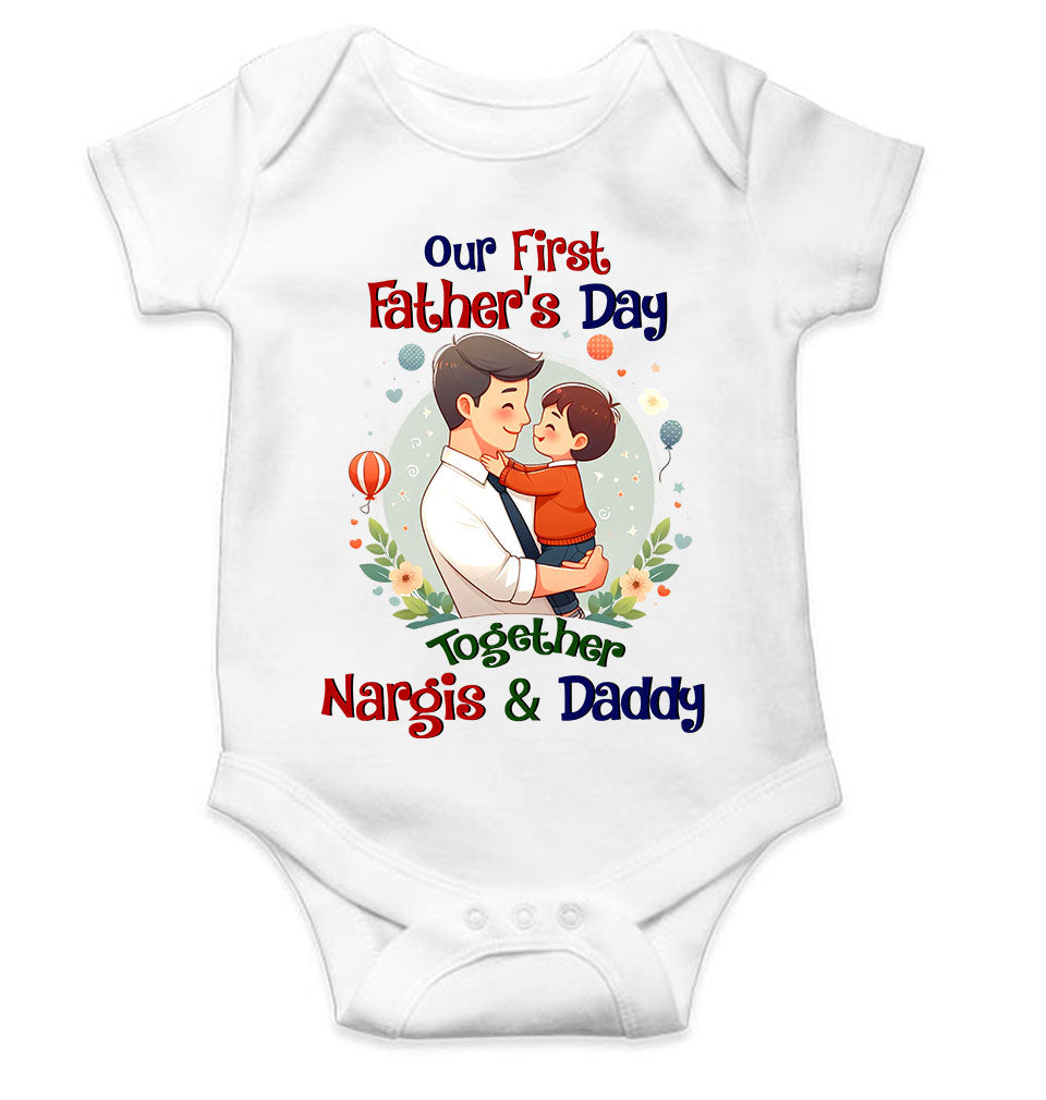Custom Name Our First Father Day Rompers for Baby Girl- FunkyTeesClub