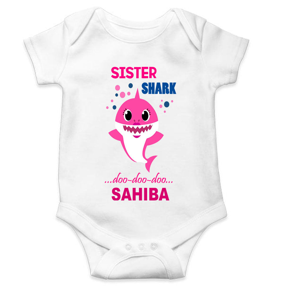 Custom Name Sister Shark Doo Doo Doo Rakhi Rompers for Baby Girl- FunkyTeesClub