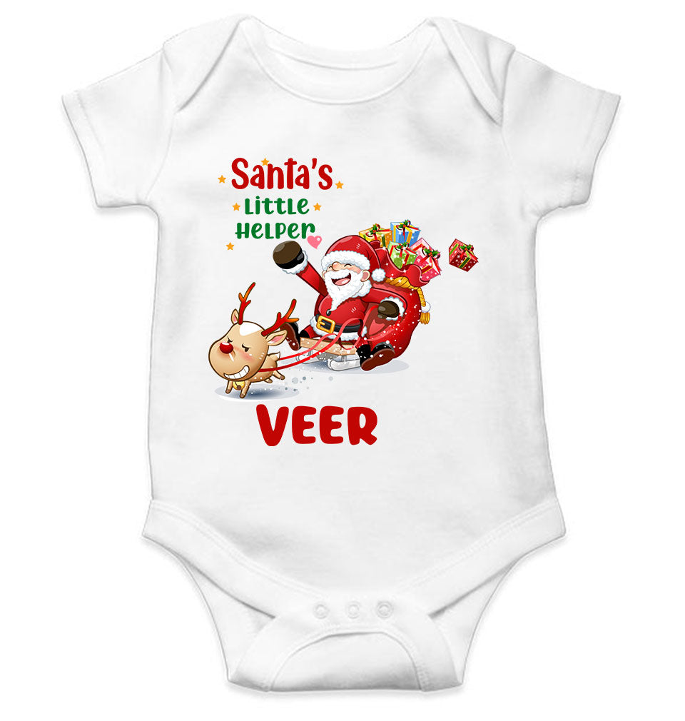 Customized Name Santas Little Helper Christmas Rompers for Baby Boy- FunkyTeesClub