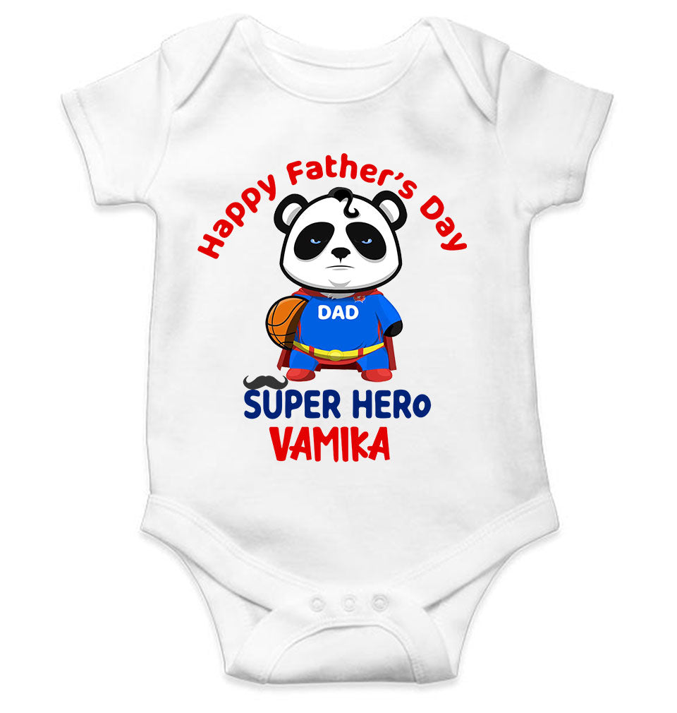 Custom Name Happy Fathers Day Super Hero Rompers for Baby Girl- FunkyTeesClub