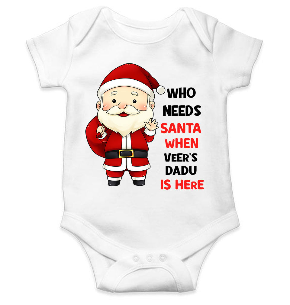 Customized Name Santa Dadu Is Here Christmas Rompers for Baby Boy- FunkyTeesClub