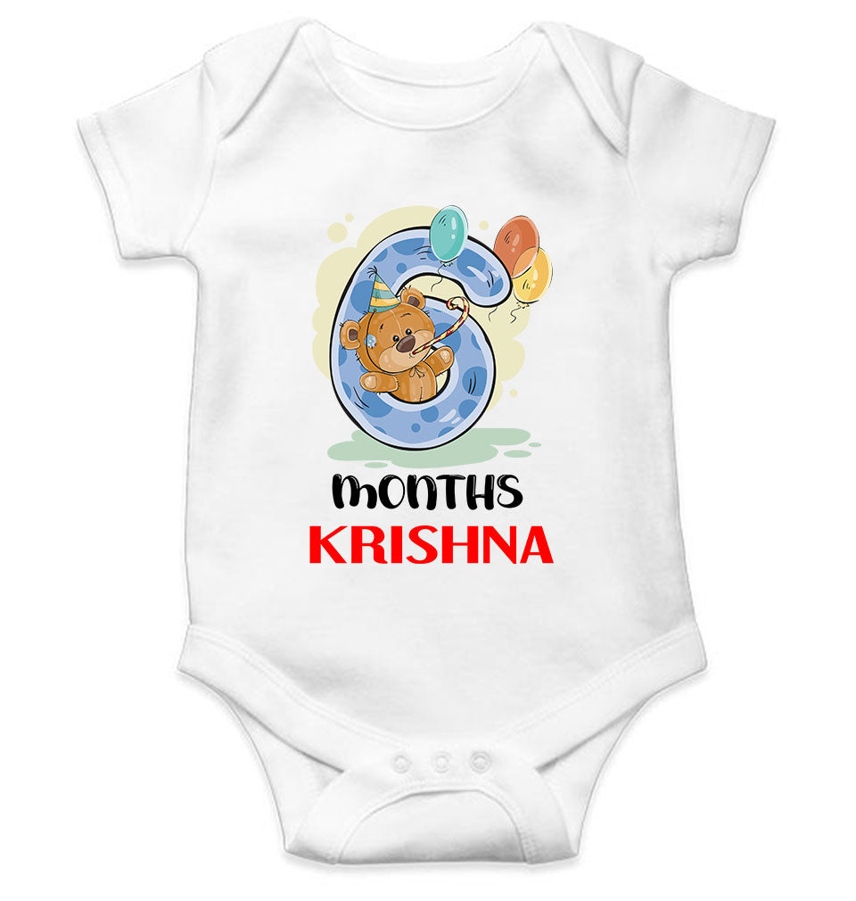Custom Name 6 Month Birthday Teddy Design Rompers for Baby Boy- FunkyTeesClub