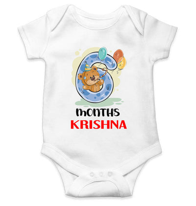 Custom Name 6 Month Birthday Teddy Design Rompers for Baby Boy- FunkyTeesClub