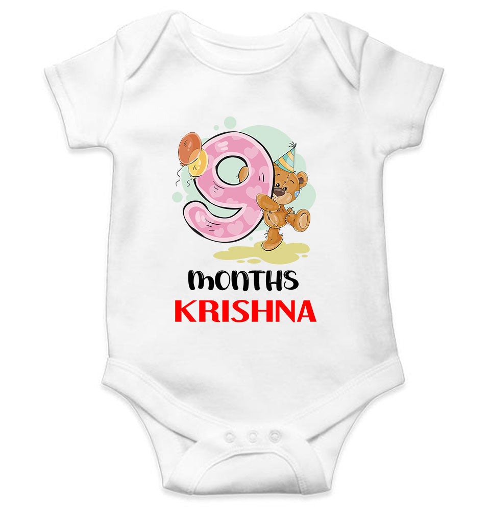 Custom Name 9 Month Birthday Teddy Design Rompers for Baby Boy- FunkyTeesClub