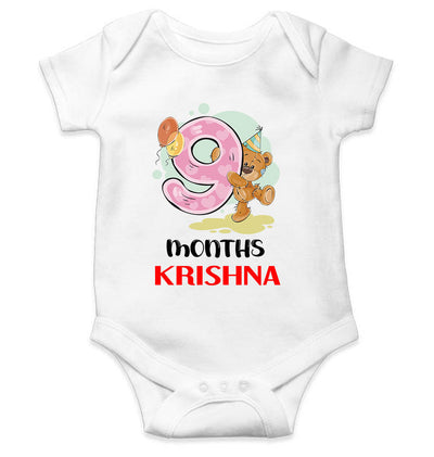 Custom Name 9 Month Birthday Teddy Design Rompers for Baby Boy- FunkyTeesClub