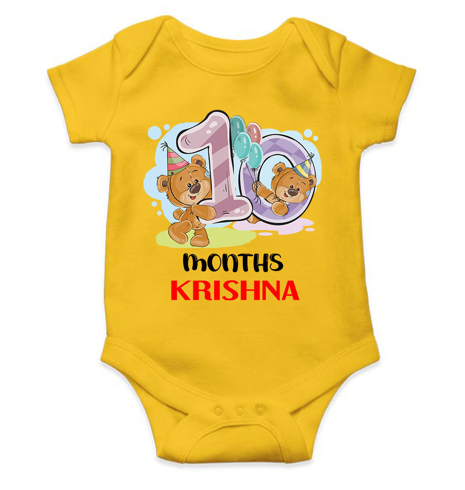 Custom Name 10 Month Birthday Teddy Design Rompers for Baby Boy- FunkyTeesClub