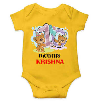 Custom Name 10 Month Birthday Teddy Design Rompers for Baby Boy- FunkyTeesClub
