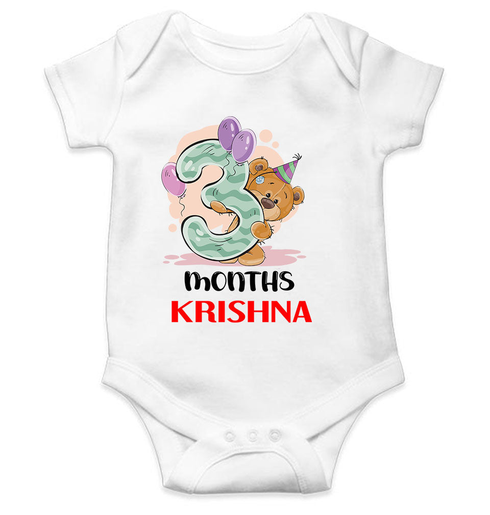 Custom Name 3 Month Birthday Teddy Design Rompers for Baby Boy- FunkyTeesClub