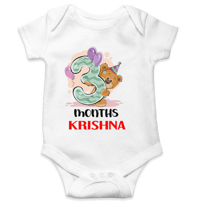 Custom Name 3 Month Birthday Teddy Design Rompers for Baby Boy- FunkyTeesClub