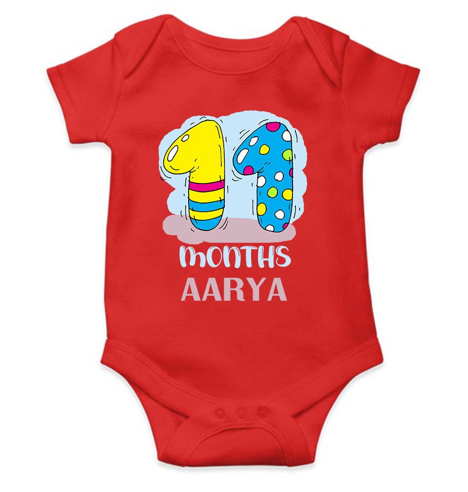 Custom Name 11 Month Birthday Teddy Design Rompers for Baby Girl- FunkyTeesClub
