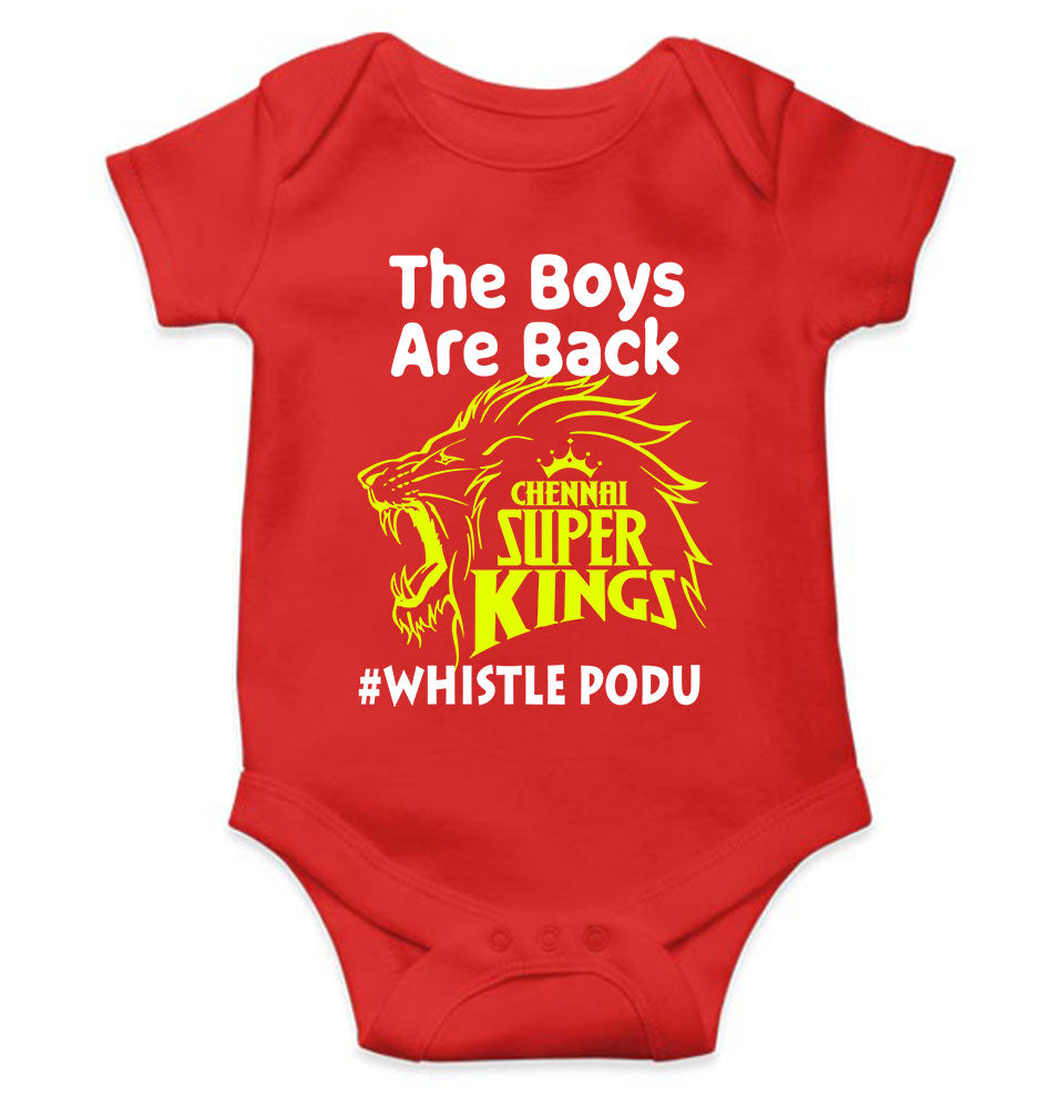 The Boys Are Back Whistle Podu IPL CSK Chennai Super Kings Rompers for Baby Boy- FunkyTeesClub