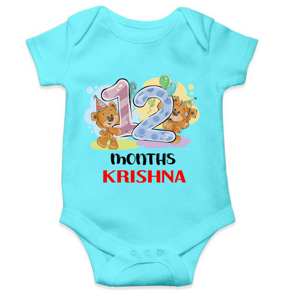 Custom Name 12 Month Birthday Teddy Design Rompers for Baby Boy- FunkyTeesClub