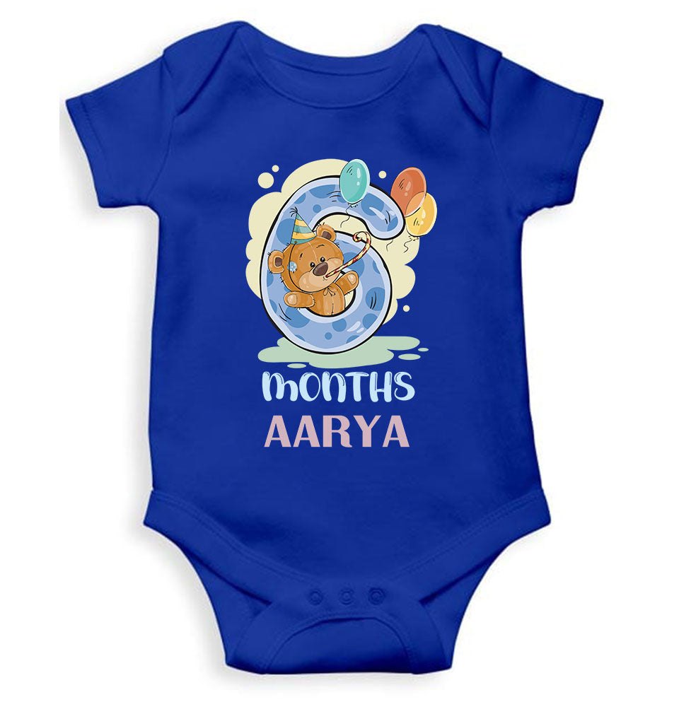 Custom Name 6 Month Birthday Teddy Design Rompers for Baby Girl- FunkyTeesClub