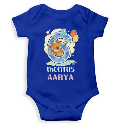 Custom Name 6 Month Birthday Teddy Design Rompers for Baby Girl- FunkyTeesClub