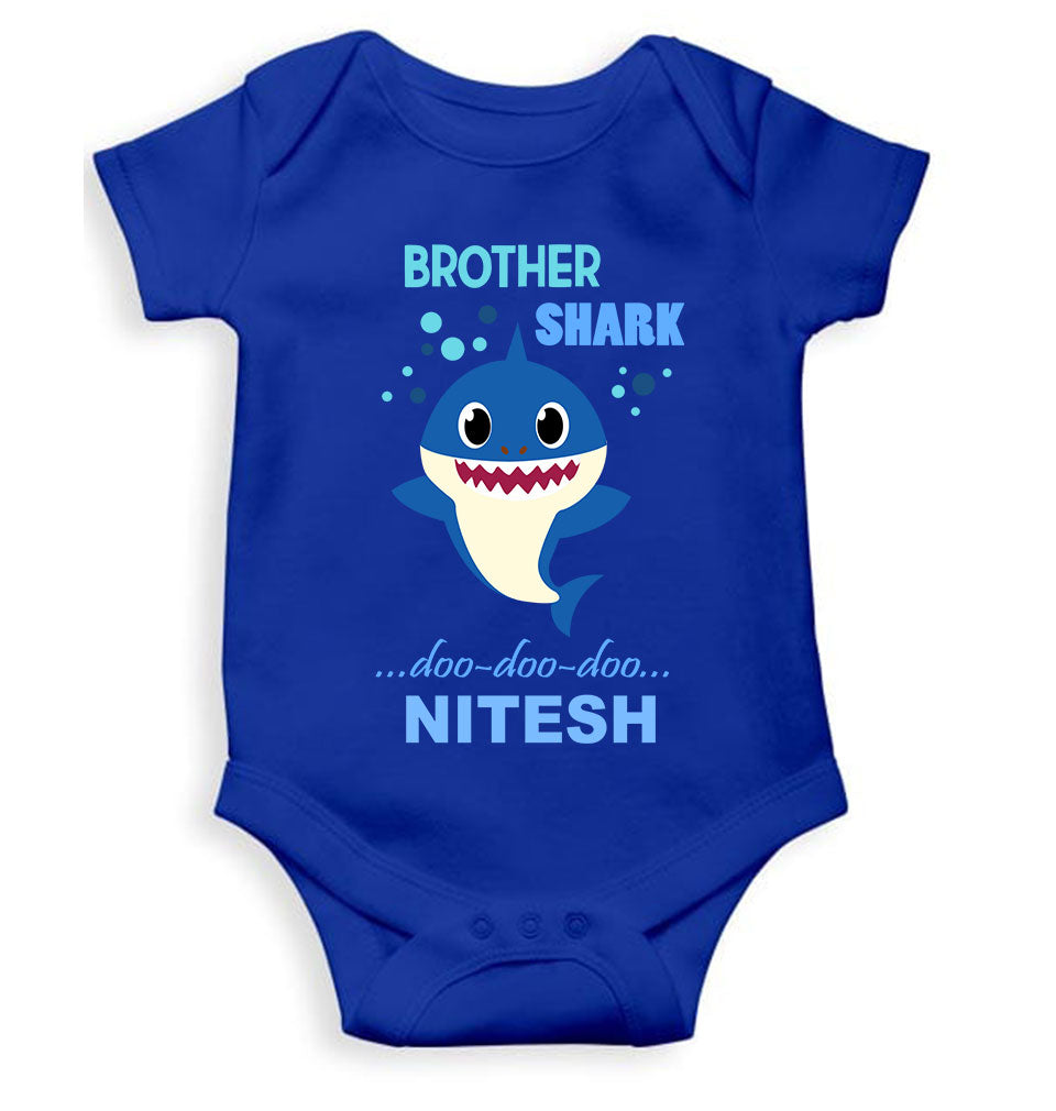 Custom Name Brother Shark Doo Doo Doo Rakhi Rompers for Baby Boy- FunkyTeesClub
