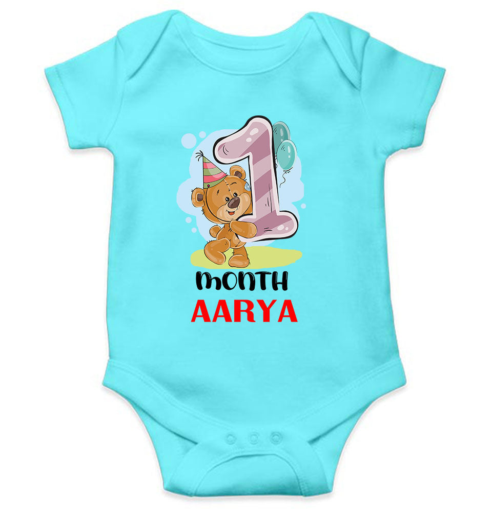 Custom Name 1 Month Birthday Teddy Design Rompers for Baby Girl- FunkyTeesClub