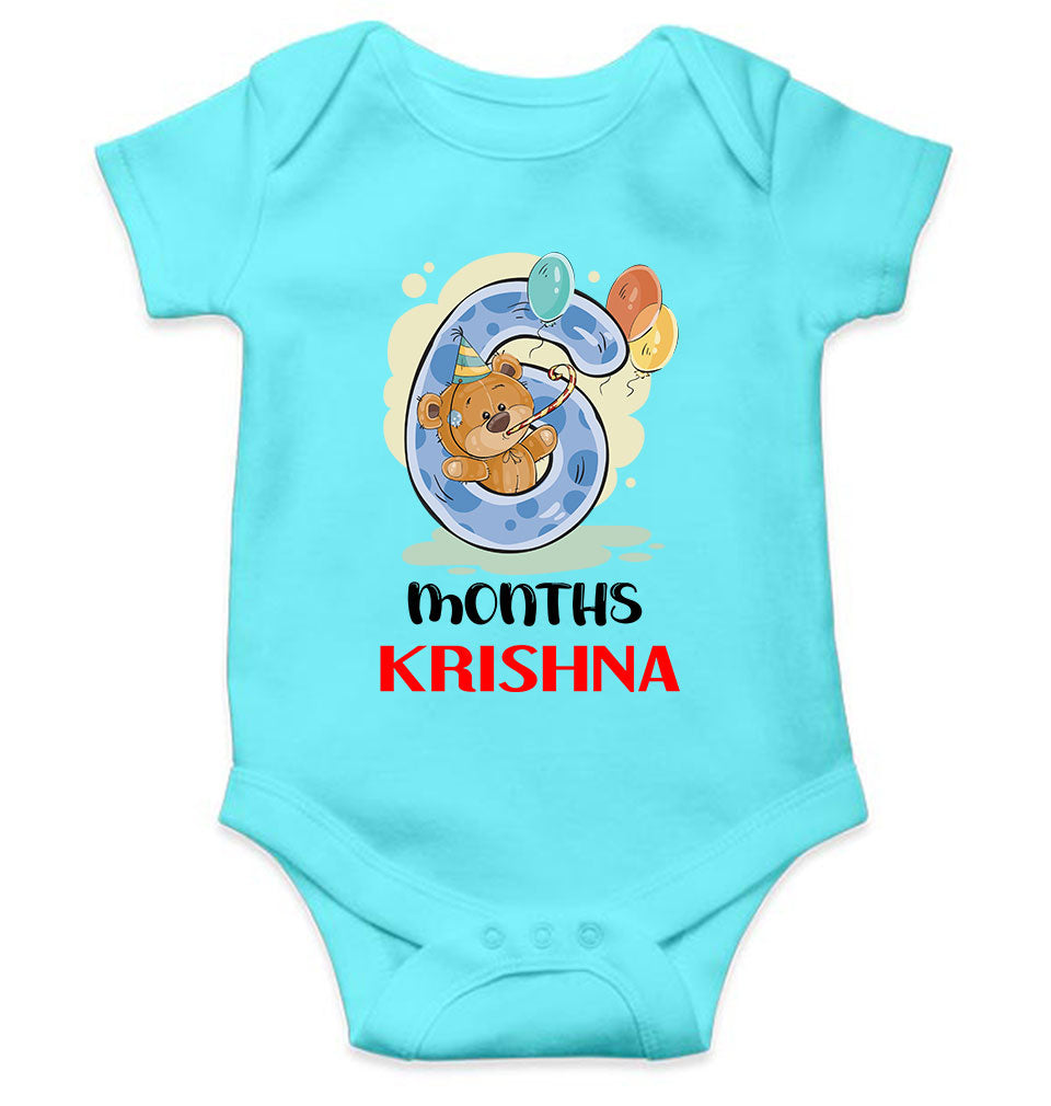 Custom Name 6 Month Birthday Teddy Design Rompers for Baby Boy- FunkyTeesClub