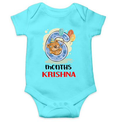 Custom Name 6 Month Birthday Teddy Design Rompers for Baby Boy- FunkyTeesClub