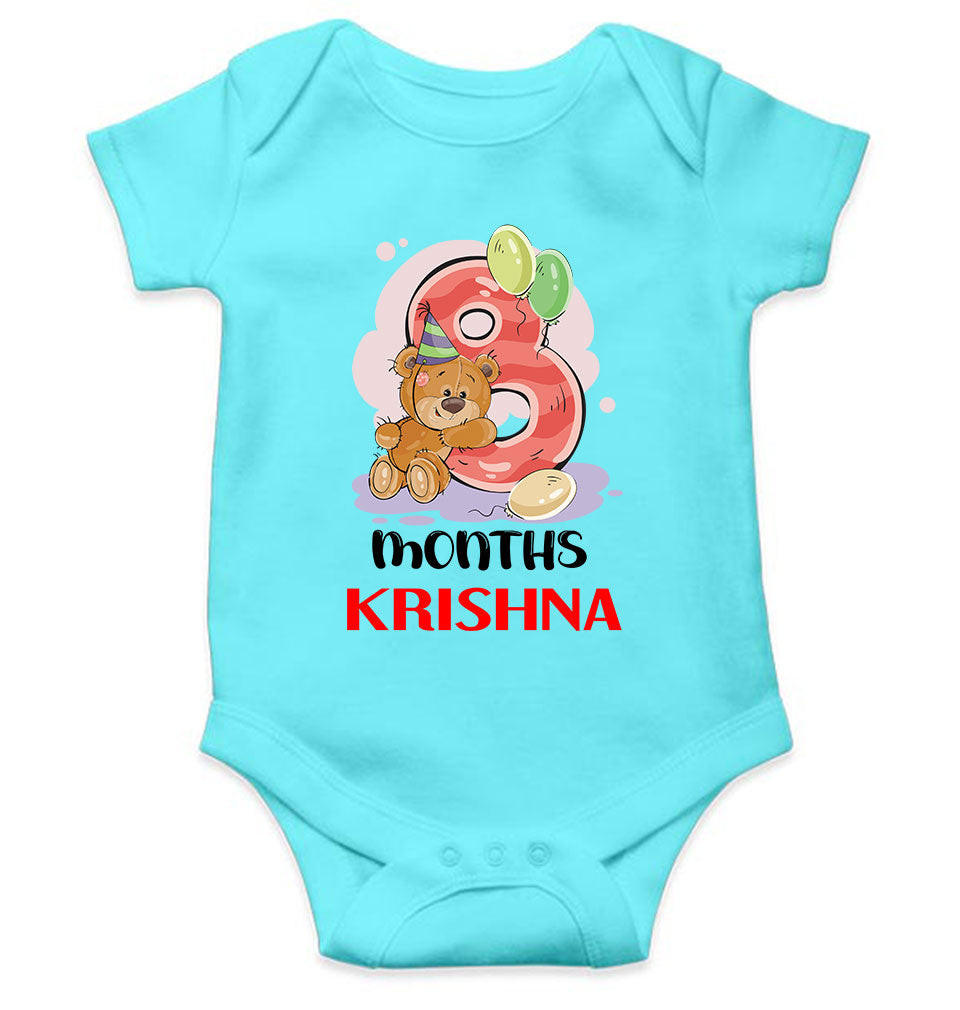 Custom Name 8 Month Birthday Teddy Design Rompers for Baby Boy- FunkyTeesClub
